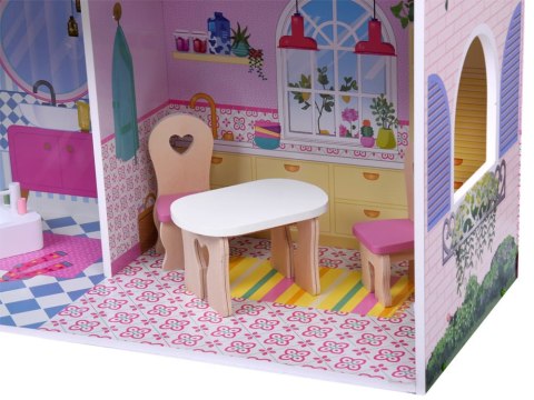 Duży Ażurowy Domek drewniany dla lalek + Winda Garaż Balkon Meble