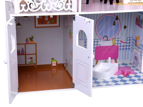 Duży Ażurowy Domek drewniany dla lalek + Winda Garaż Balkon Meble