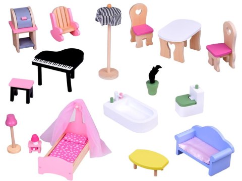 Duży Ażurowy Domek drewniany dla lalek + Winda Garaż Balkon Meble