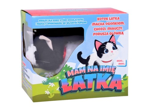 Interaktywny pluszowy Kot ŁATKA chodzi miauczy rusza ogonkiem