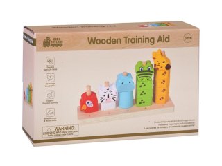 Kolorowa Piramidka Drewniana Klocki Zwierzątka Edukacyjne