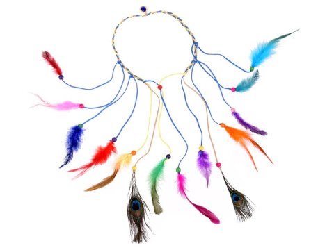 Boho Opaska do włosów z kolorowymi Piórami i Koralikami