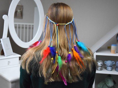 Boho Opaska do włosów z kolorowymi Piórami i Koralikami