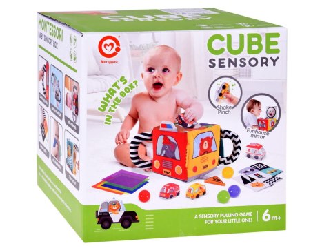 Miękka Kostka Sensoryczna Pojazdy pudełko z chusteczkami montessori