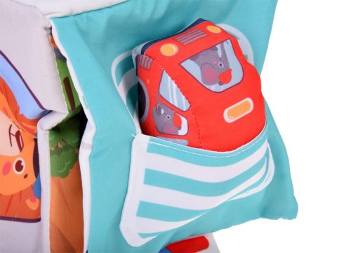 Miękka Kostka Sensoryczna Pojazdy pudełko z chusteczkami montessori