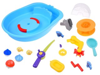 Niebieski stolik wodny z kołem młyńskim + akcesoria do łowienia