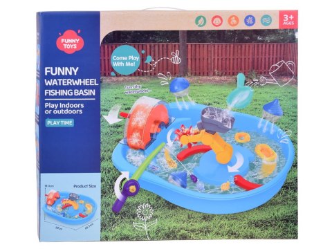 Niebieski stolik wodny z kołem młyńskim + akcesoria do łowienia