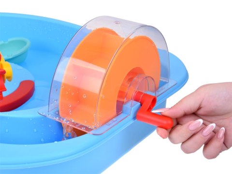 Niebieski stolik wodny z kołem młyńskim + akcesoria do łowienia