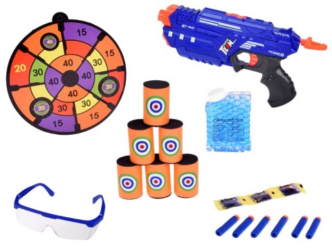 Pistolet Shotgun 2w1 + Naboje piankowe żelowe Tarcza Okulary Puszki