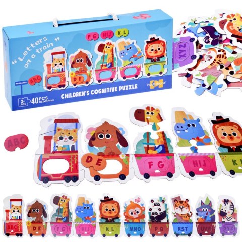 Puzzle edukacyjne Pociąg ze zwierzątkami do nauki alfabetu 40-ele