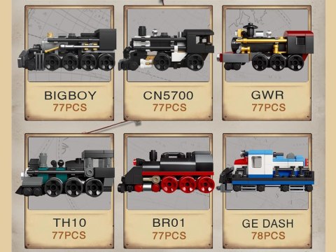 Klocki konstrukcyjne MINITRAIN - różne modele z serii: mini pociąg