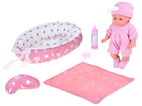 Lalka Bobas z Łóżeczkiem w Różowym Ubranku Niemowlak