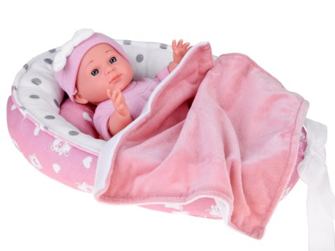 Lalka Bobas z Łóżeczkiem w Różowym Ubranku Niemowlak