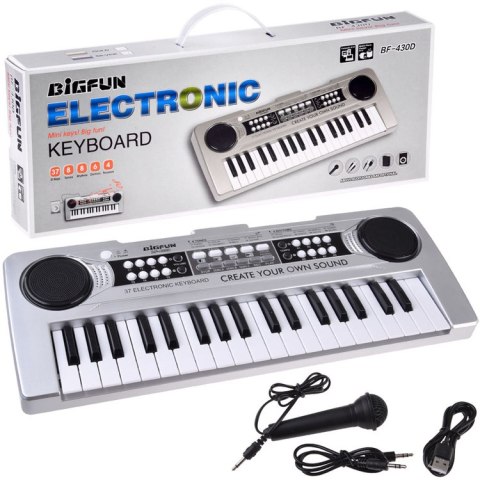 Organy mini KEYBOARD 37-klawiszy + mikrofon SREBRNY
