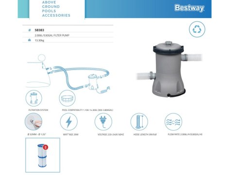 Bestway Pompa filtrująca do basenu wyd 2m3/h 58383