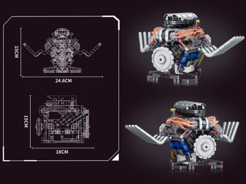 Klocki techniczne Zbuduj SILNIK na akumulator Światło i ruch 665-ele ZA5812