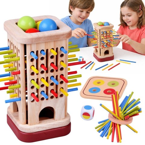 Drewniana edukacyjna Gra Zręcznościowa kolorowe patyczki i kulki ZA6158