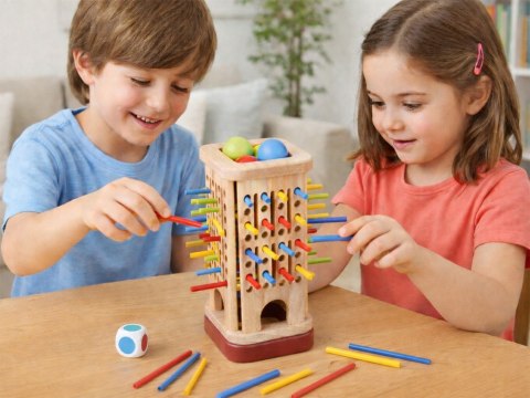 Drewniana edukacyjna Gra Zręcznościowa kolorowe patyczki i kulki ZA6158