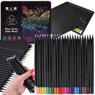 Kredki Ołówkowe Black Edition 24 Kolory 3,3 mm + Metalowe etui AP0124