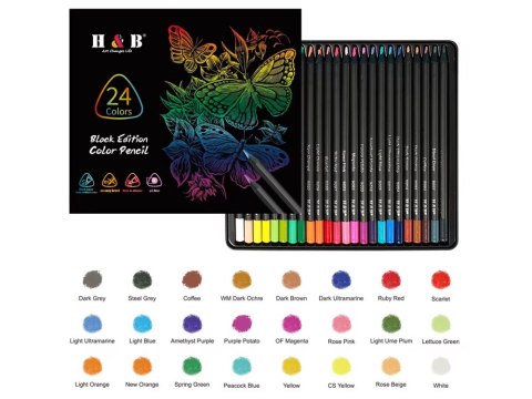Kredki Ołówkowe Black Edition 24 Kolory 3,3 mm + Metalowe etui AP0124