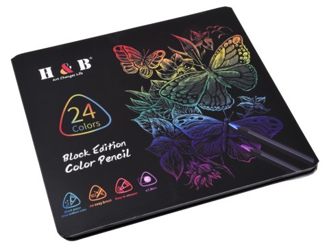 Kredki Ołówkowe Black Edition 24 Kolory 3,3 mm + Metalowe etui AP0124
