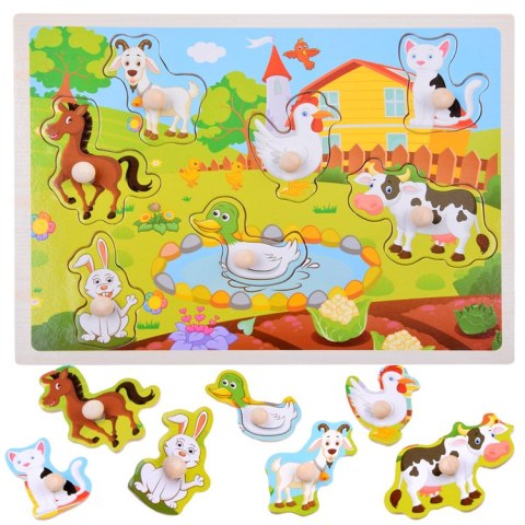 Puzzle drewniane Zwierzęta Farma Układanka z uchwytami 7 elementów ZA6356