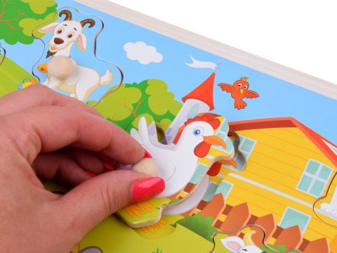 Puzzle drewniane Zwierzęta Farma Układanka z uchwytami 7 elementów ZA6356