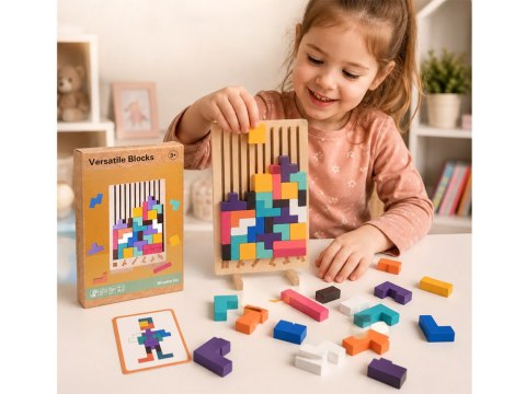 Układanka Drewniana logiczna z kolorowymi klockami - puzzle Tetris ZA6613