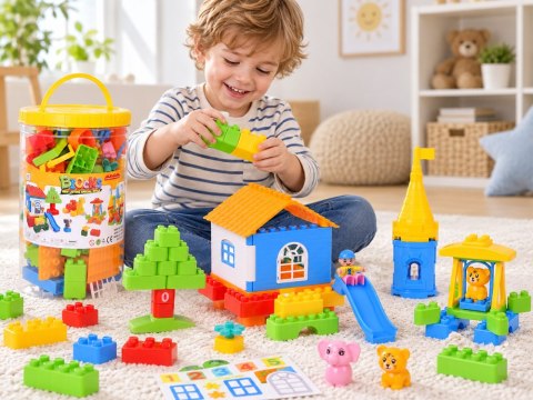 Klocki DUŻE plastikowe 94ele w pojemniku z uchwytem + figurki ZA6429