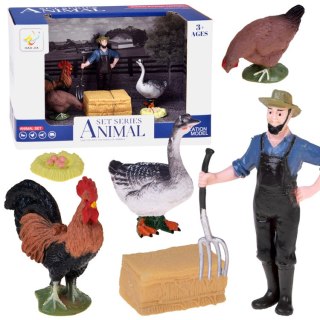 SERIA ZWIERZĘTA FARMA Zestaw farmer i ptaki - kura, kogut, gęś ZA6404 D