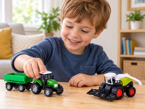 Zestaw pojazdów rolniczych - traktor, kombajn, przyczepy 12ele ZA6419
