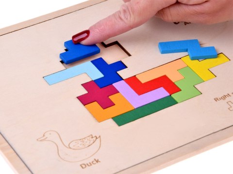 Drewniana układanka Puzzle TETRIS 6 zwierząt + klocki piksele ZA6244