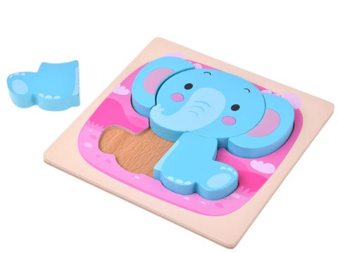 Drewniane puzzle - zestaw 4 układanek panda, słoń, kura, tygrys ZA6259