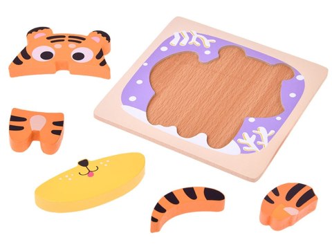 Drewniane puzzle - zestaw 4 układanek panda, słoń, kura, tygrys ZA6259