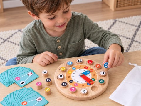 Drewniany ZEGAR edukacyjny 2w1 zadania matematyczne - MATEMATYKA ZA6240