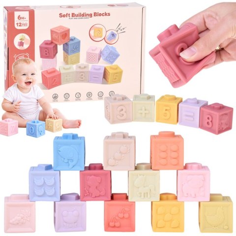 Gumowe klocki - miękkie, sensoryczne, pastelowe 12szt. ZA6635