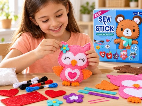 Zestaw do szycia i wyklejania DIY 6 ozdób z filcu DUŻE ZWIERZĘTA ZA6588