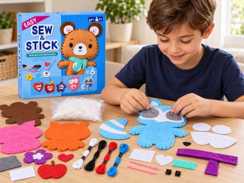 Zestaw do szycia i wyklejania DIY 6 ozdób z filcu DUŻE ZWIERZĘTA ZA6588